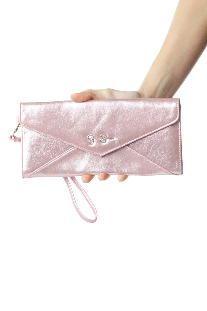 Pink Metallic Clutch with Wristlet