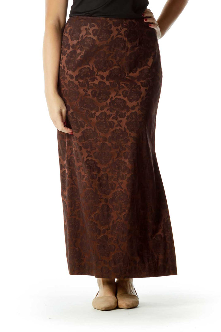 Brown Tonal Print Maxi Skirt