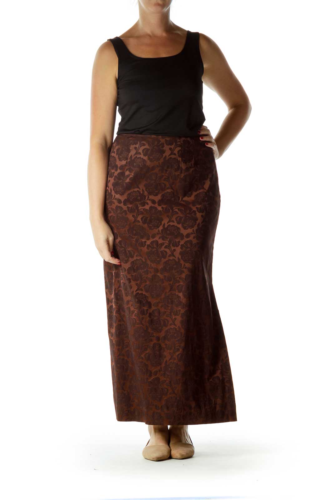 Brown Tonal Print Maxi Skirt