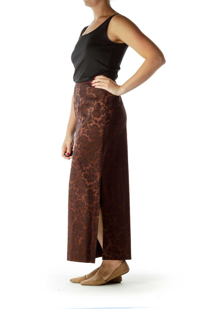 Brown Tonal Print Maxi Skirt