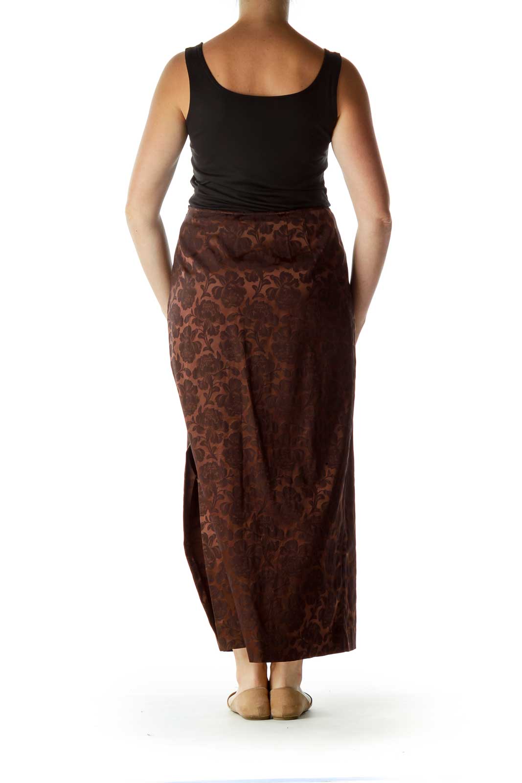 Brown Tonal Print Maxi Skirt