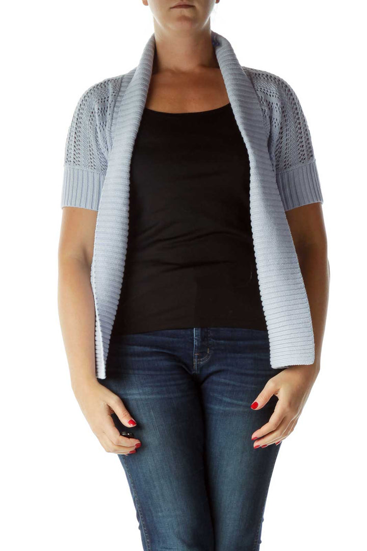 Blue 100 % Cotton Knitted Cardigan Sweater