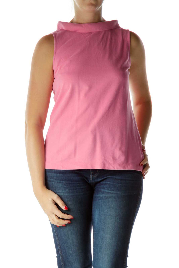 Pink Collared Sleeveless Jersey-Knit Shirt