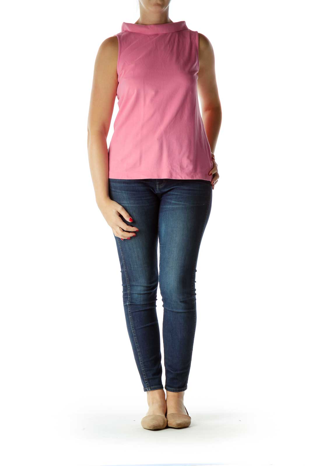 Pink Collared Sleeveless Jersey-Knit Shirt