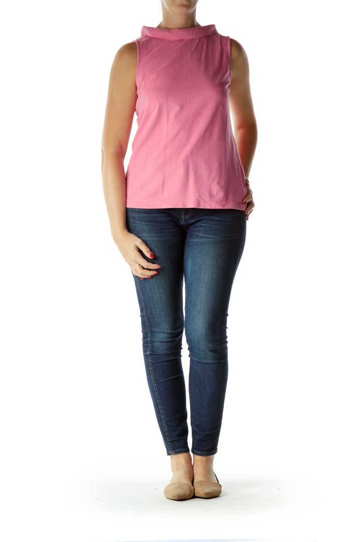 Pink Collared Sleeveless Jersey-Knit Shirt