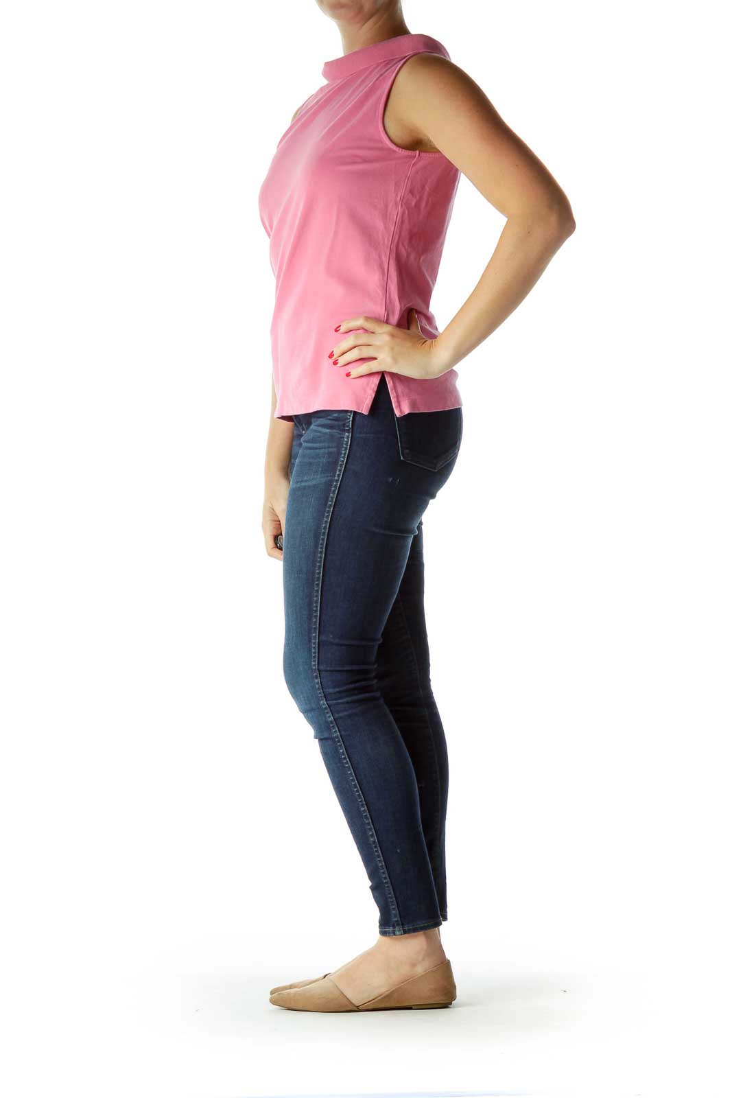 Pink Collared Sleeveless Jersey-Knit Shirt