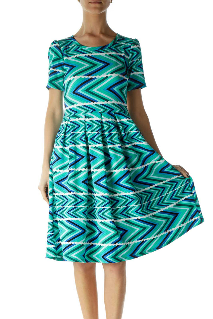 Green Empire Waist Printed Day Dress