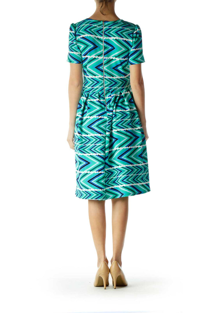 Green Empire Waist Printed Day Dress