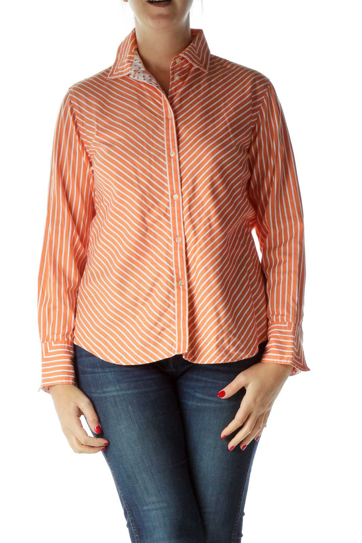 Orange White Collared Buttoned Shirt