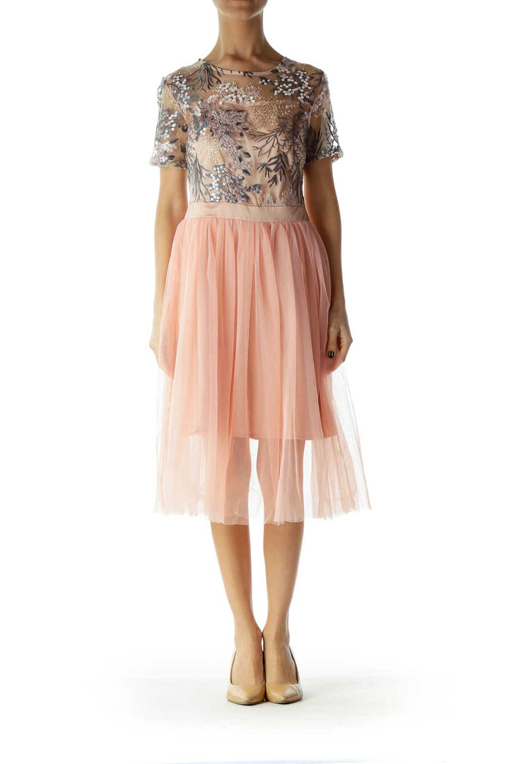 Pink Embroidered Tulle Dress