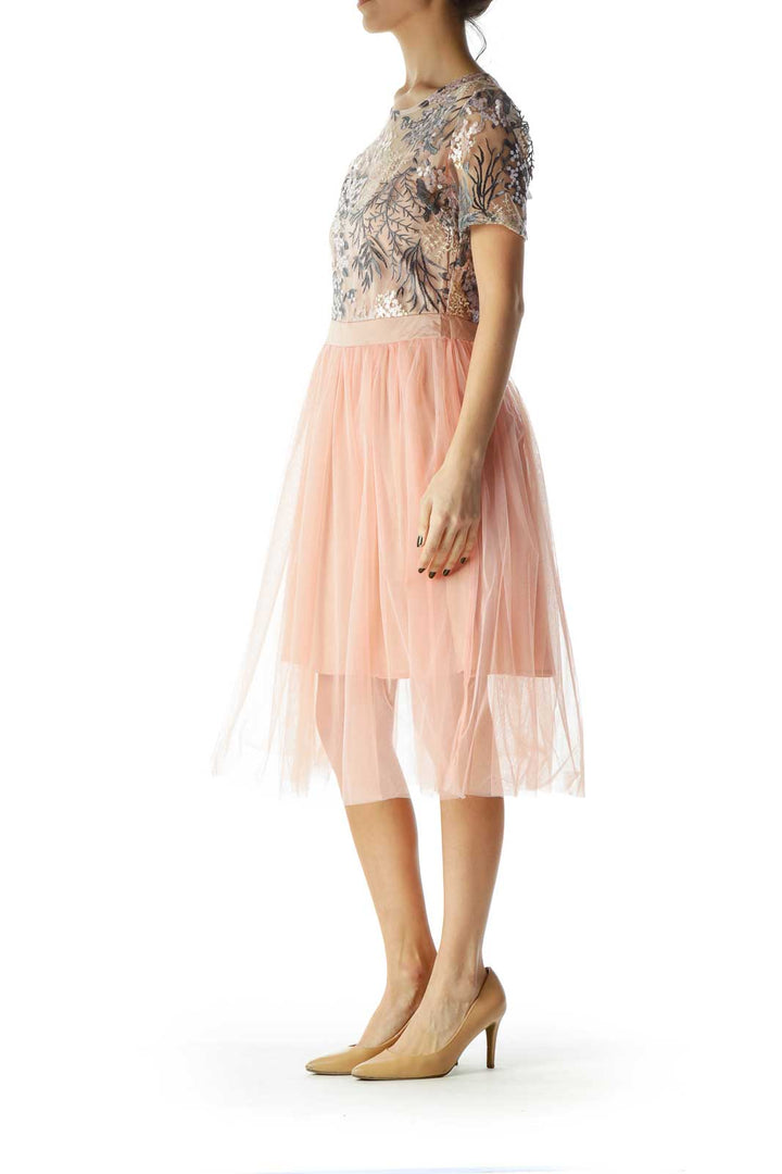 Pink Embroidered Tulle Dress