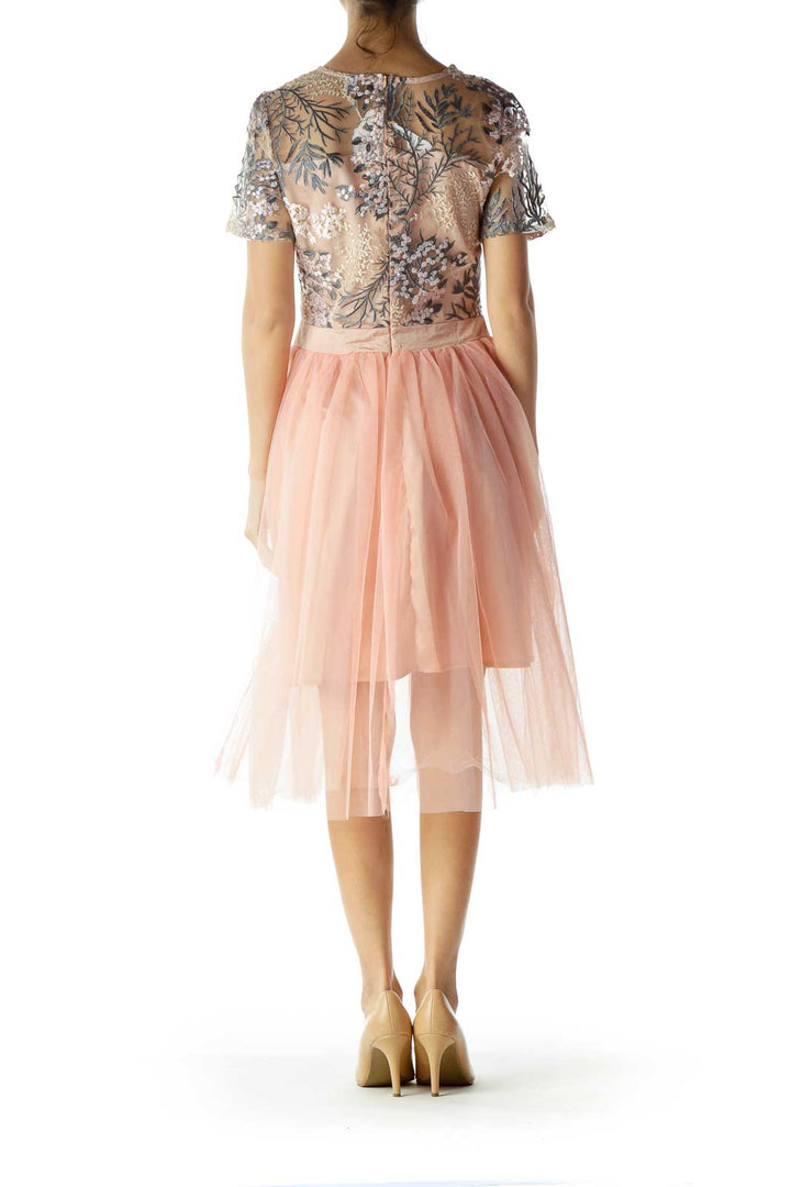 Pink Embroidered Tulle Dress