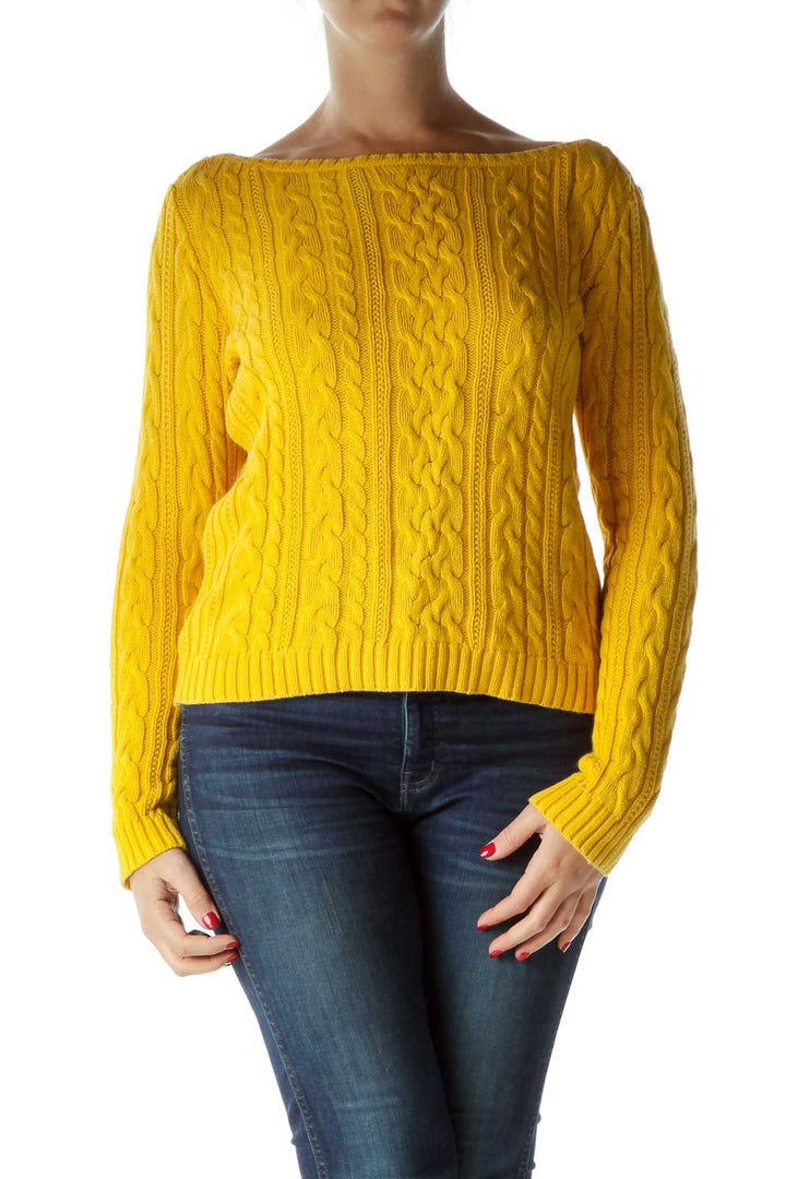 Yellow Round Neck Cable Knit Sweater