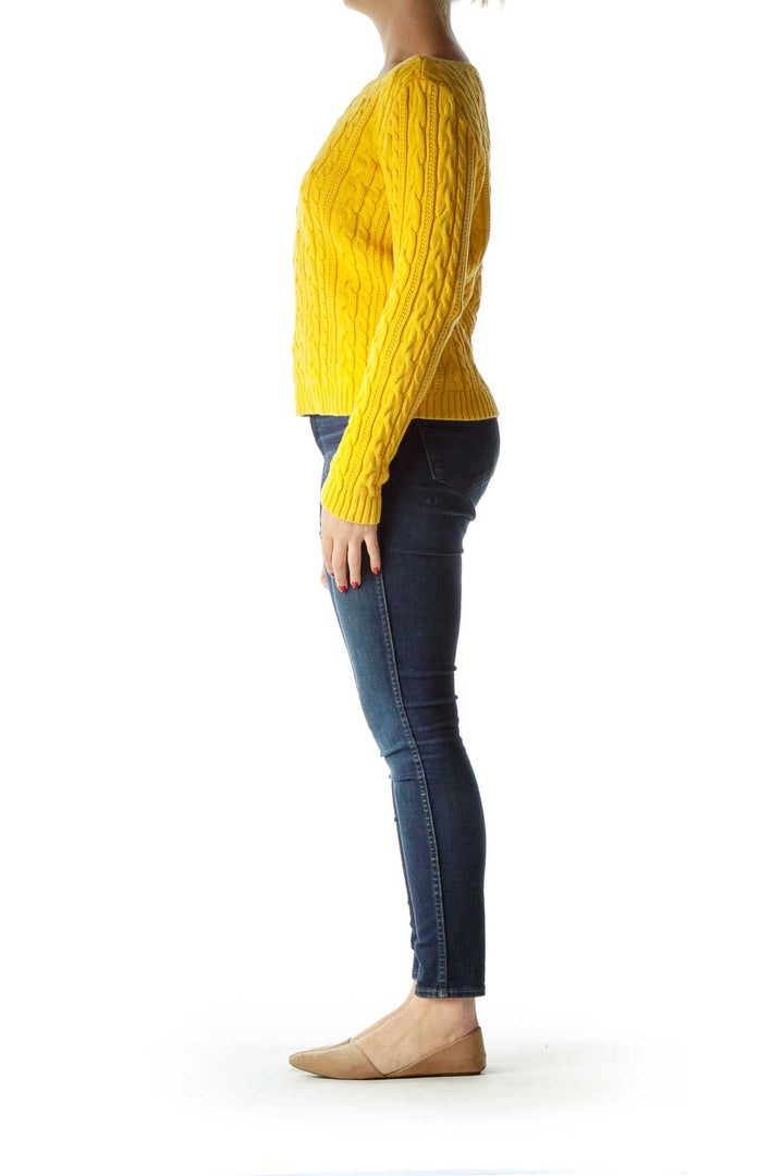 Yellow Round Neck Cable Knit Sweater