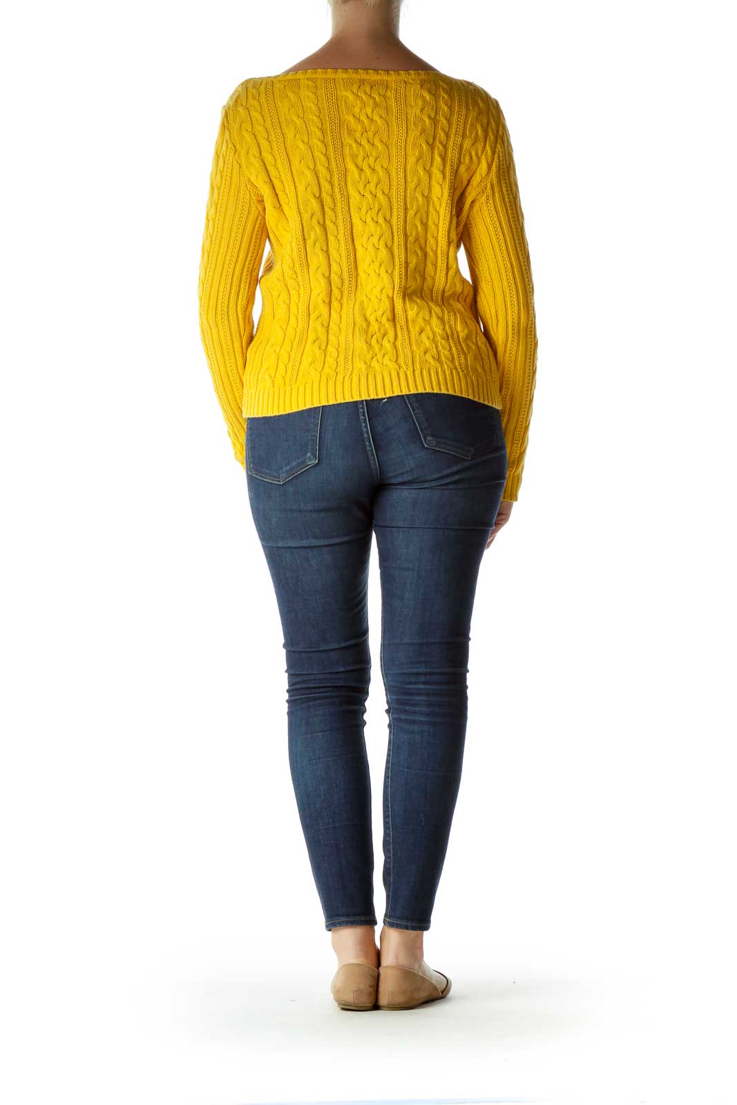 Yellow Round Neck Cable Knit Sweater