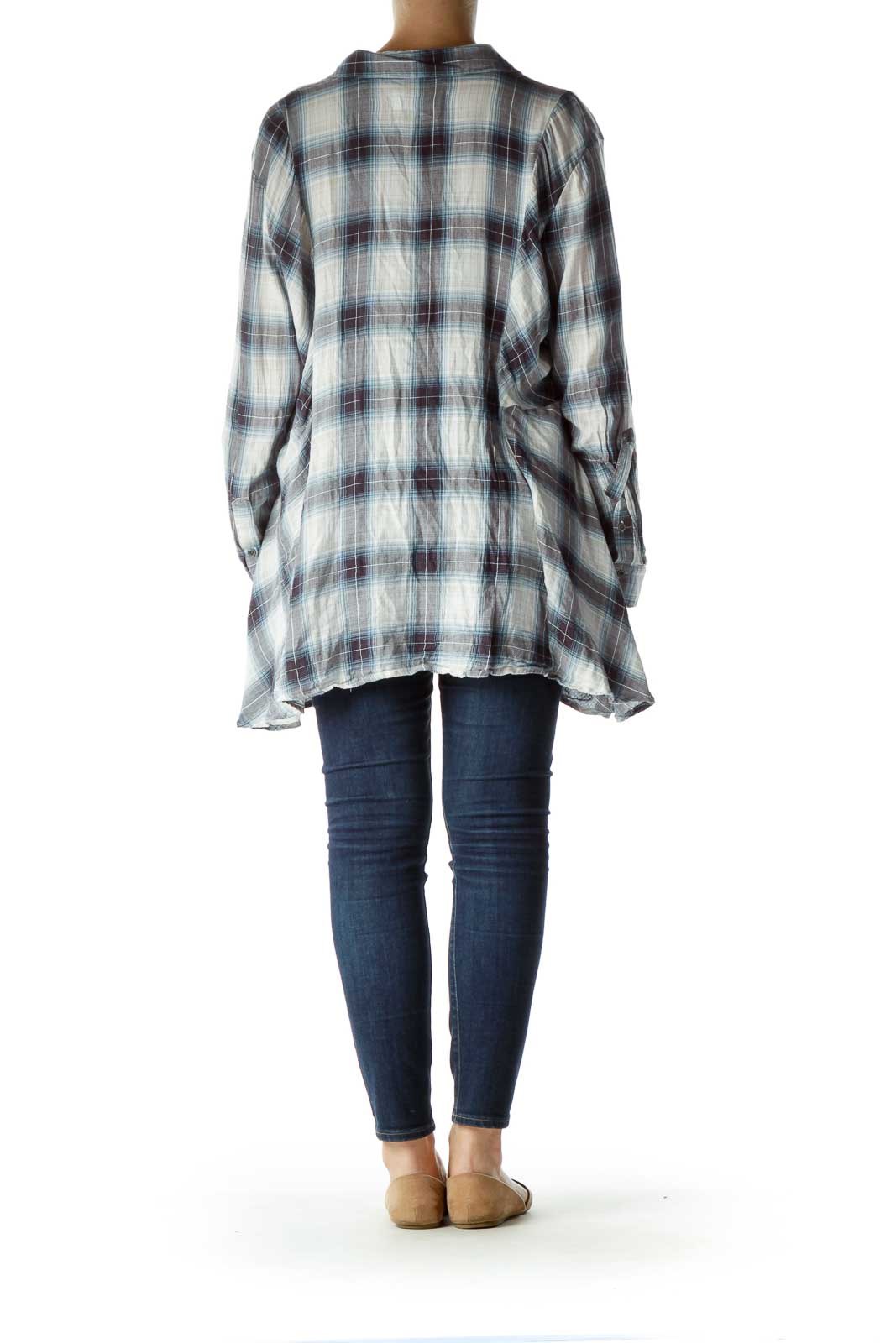 Blue White Plaid Long-sleeve Shirt
