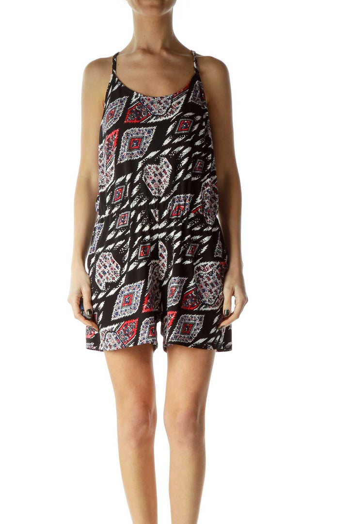 Black Red Printed Romper