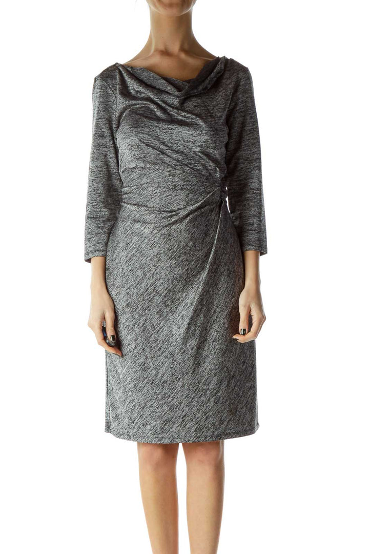 Gray Black Mottled Boat Neck Work Dress