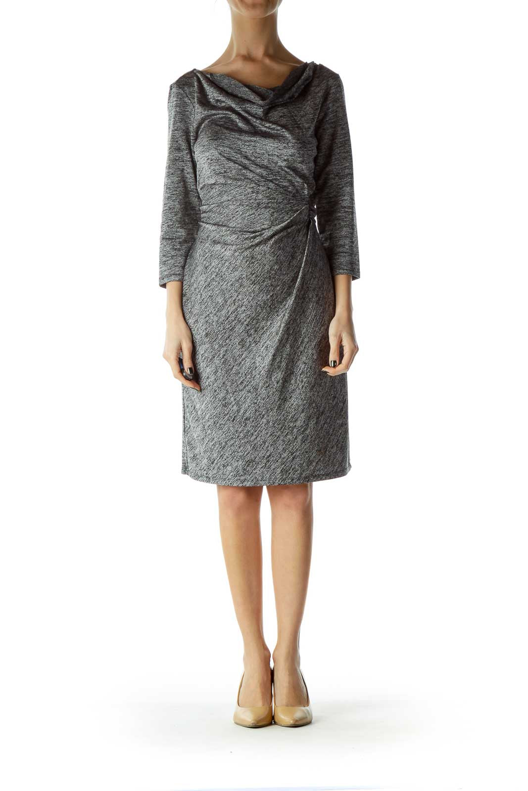 Gray Black Mottled Boat Neck Work Dress