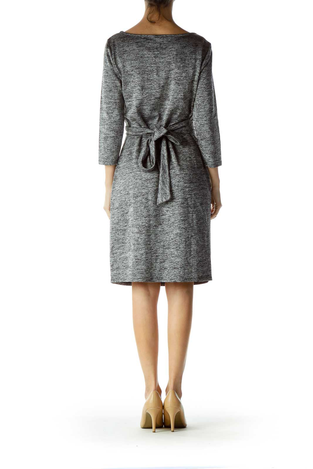 Gray Black Mottled Boat Neck Work Dress