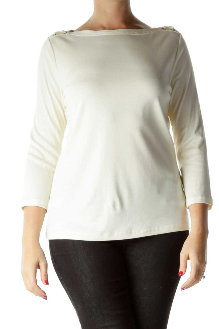 Cream Cotton Long Sleeve Top