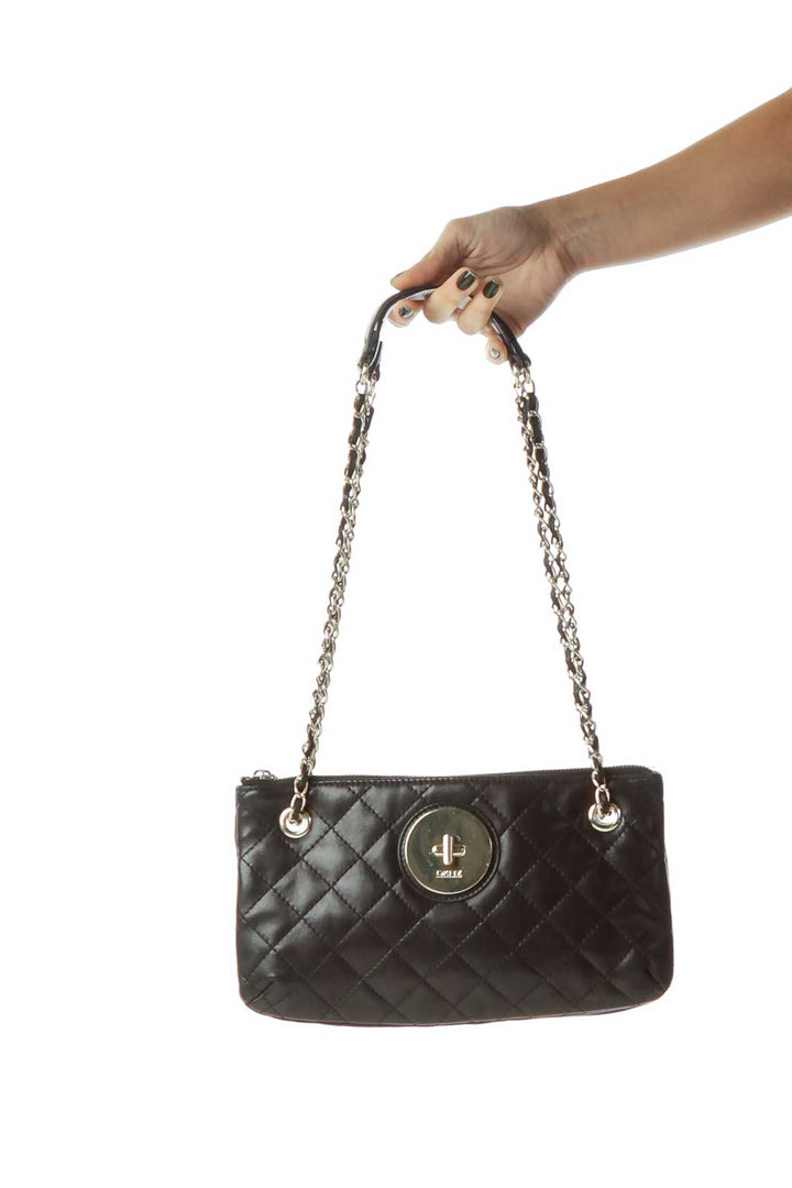 Black Leather Chain Quilted Crossbody Bag