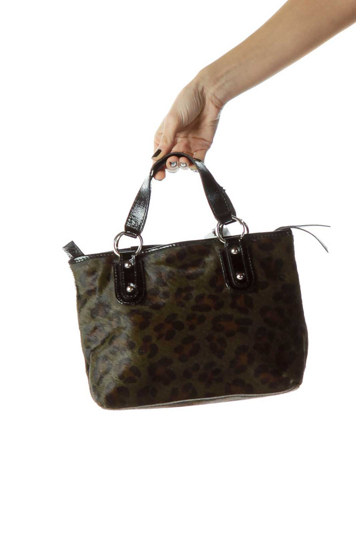 Black Green Patent Leopard Print Satchel