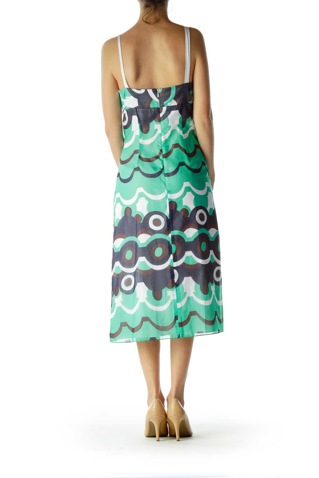 Green Blue Print Silk Day Dress