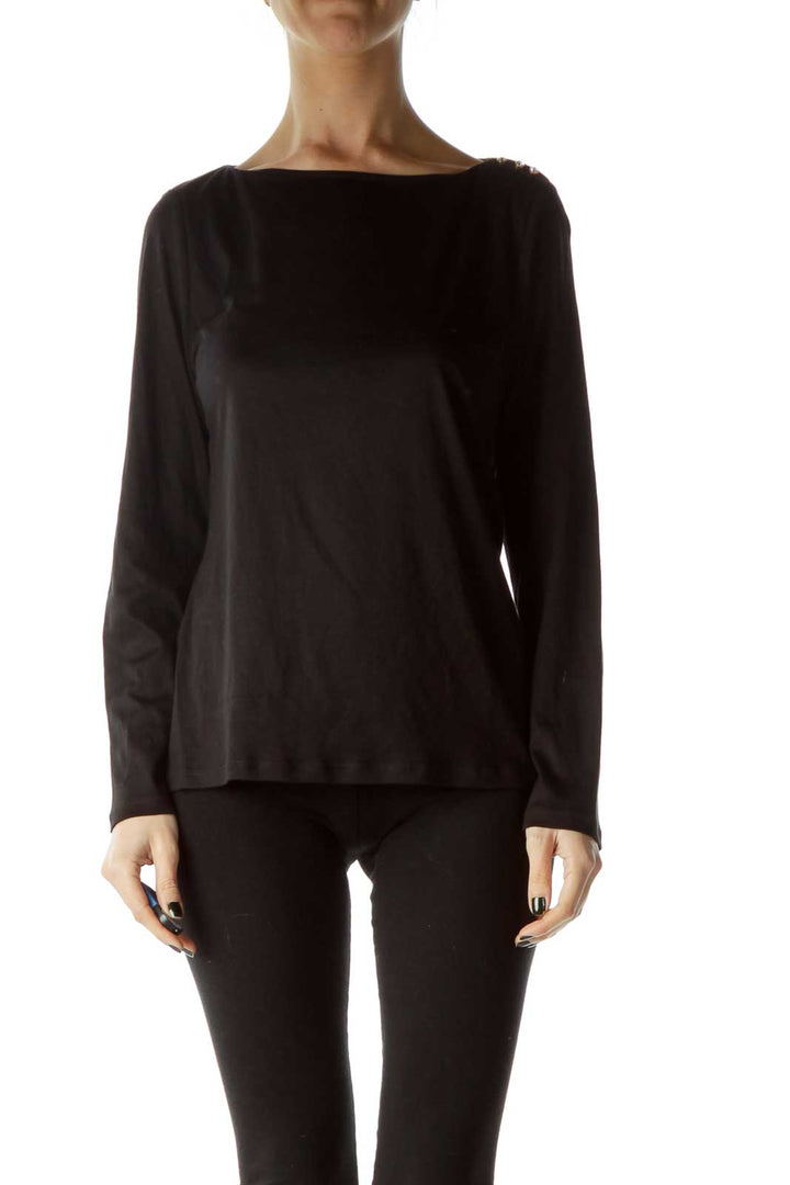 Black Shoulder-Accented Long-Sleeve Top