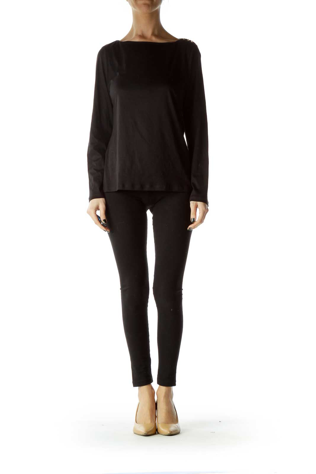 Black Shoulder-Accented Long-Sleeve Top