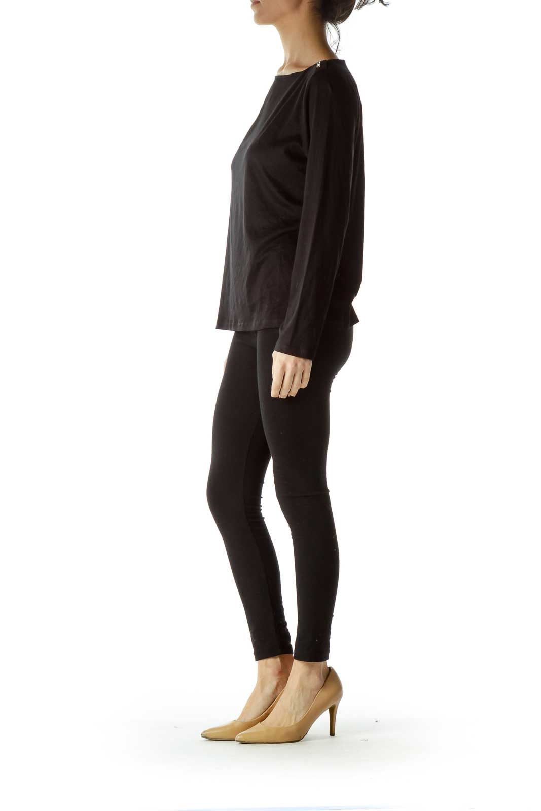 Black Shoulder-Accented Long-Sleeve Top