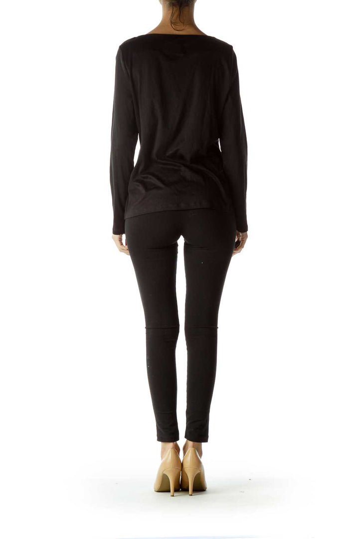 Black Shoulder-Accented Long-Sleeve Top