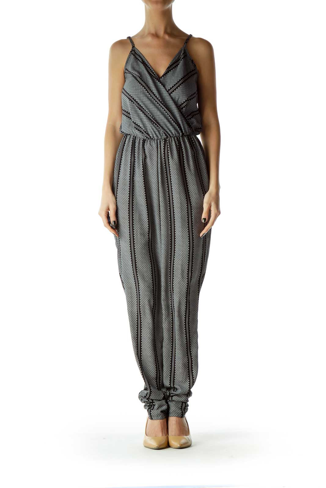 Black White Spaghetti Strap Printed Jumpsuit