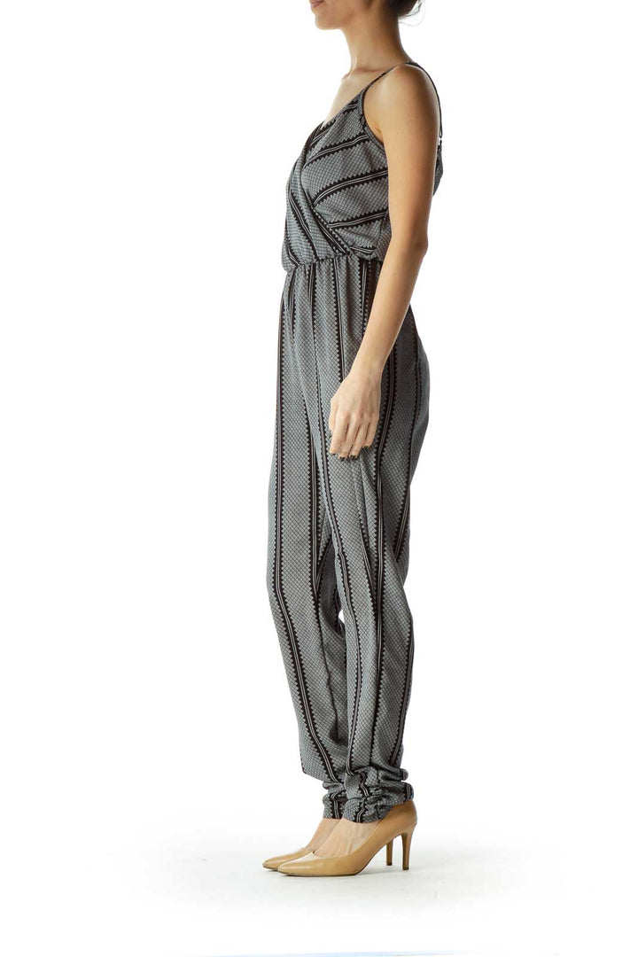 Black White Spaghetti Strap Printed Jumpsuit