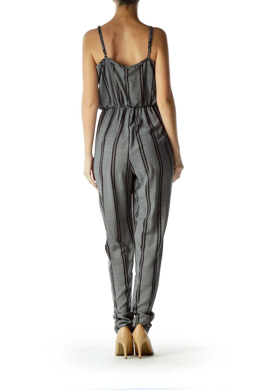 Black White Spaghetti Strap Printed Jumpsuit