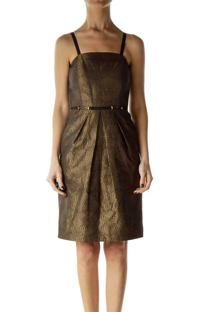 Brown Metallic Printed Cocktail Dress