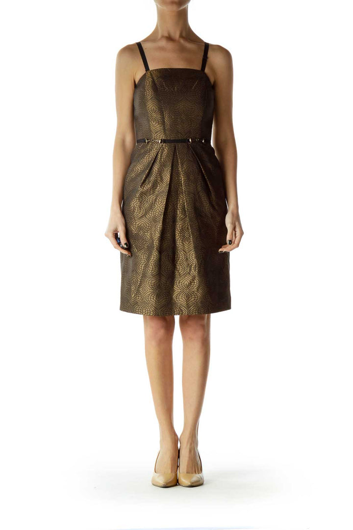 Brown Metallic Printed Cocktail Dress