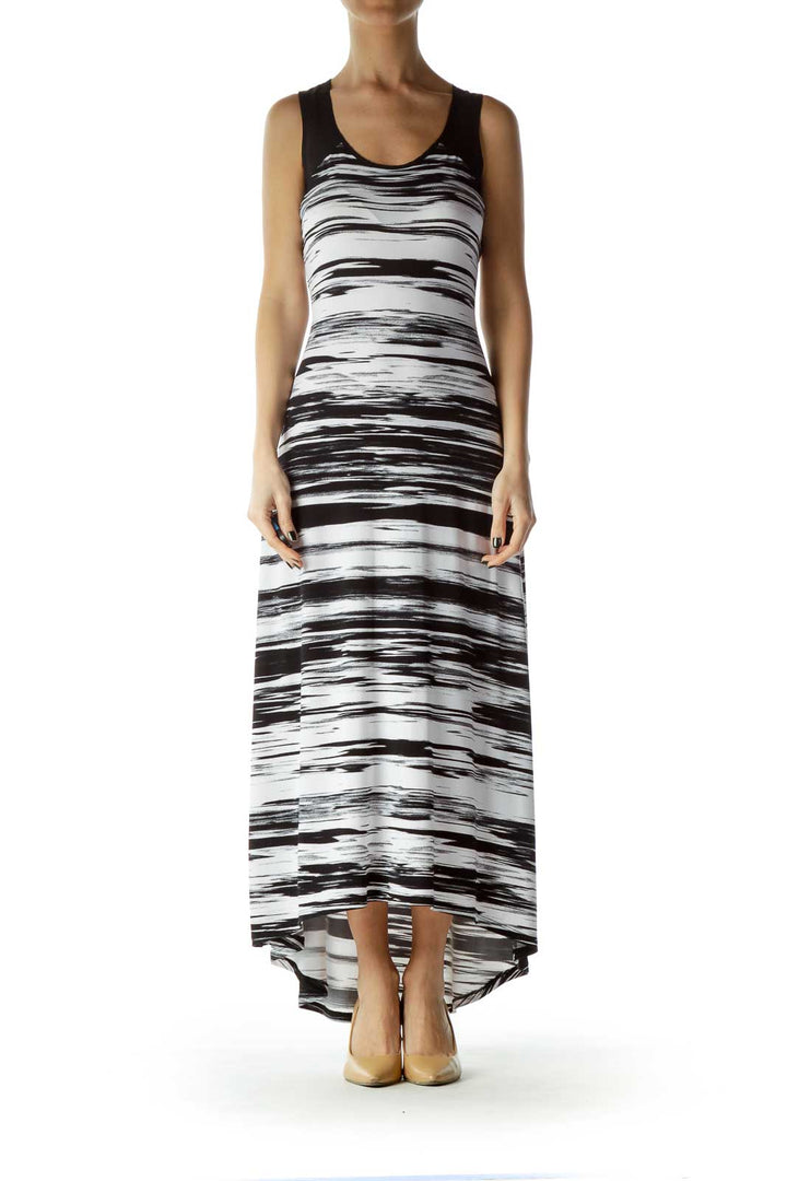 Black White Printed Sleeveless Maxi Dress