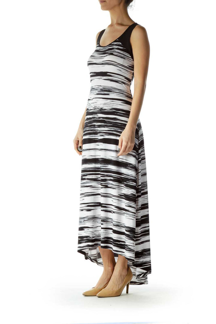 Black White Printed Sleeveless Maxi Dress