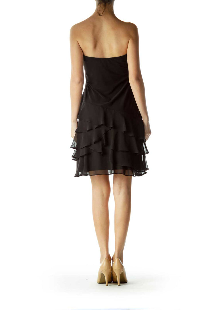 Black Strapless Ruffled Dress