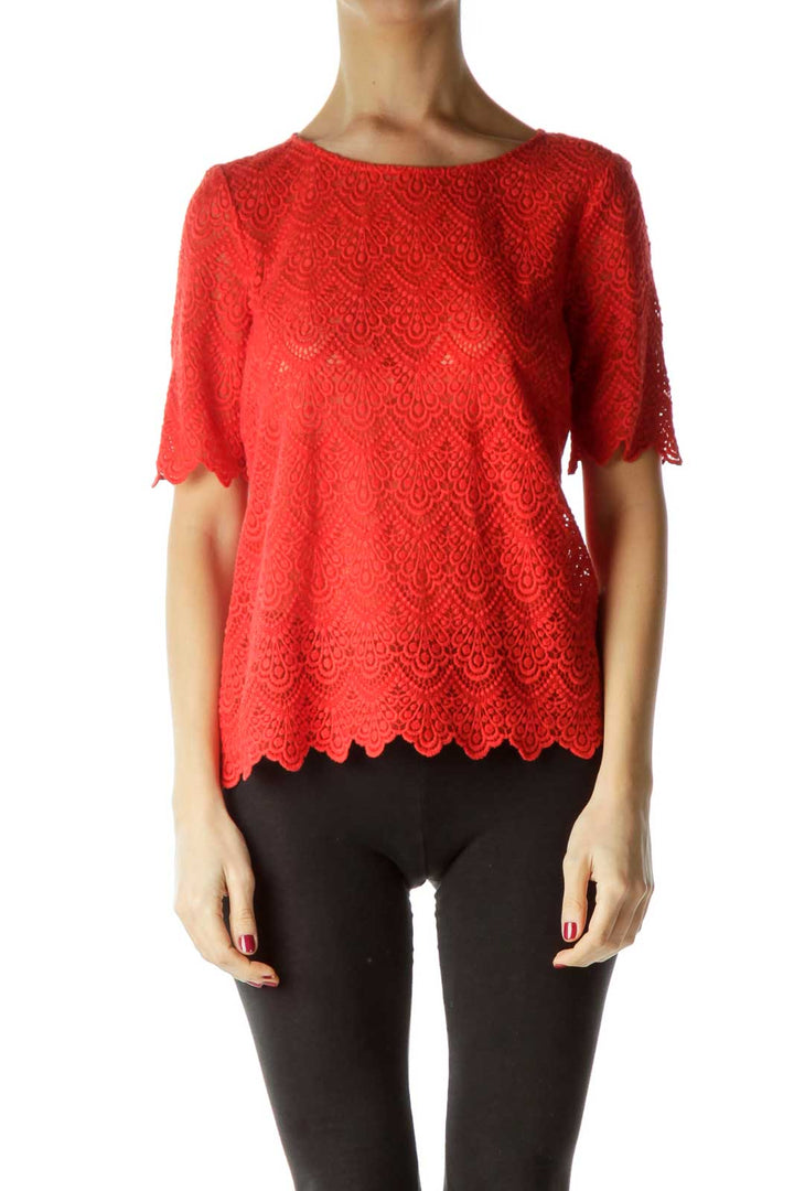 Orange Lace Short Sleeve Top