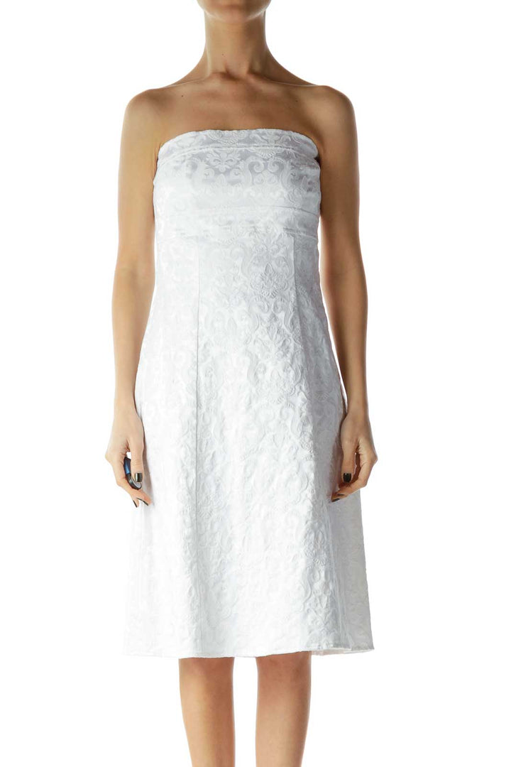 White Embroidered Strapless Dress