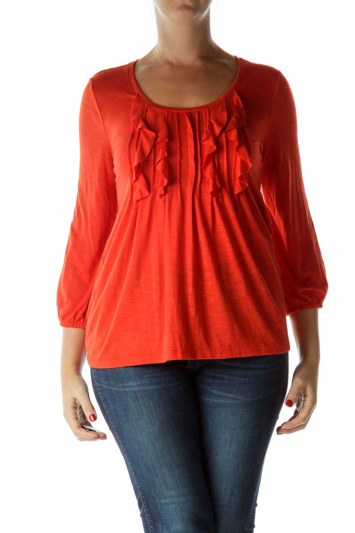 Orange Ruffled 3/4 Sleeve Top