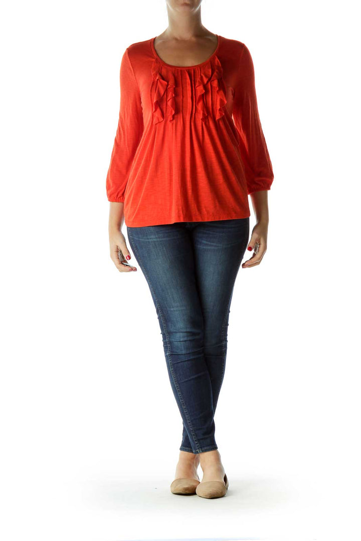 Orange Ruffled 3/4 Sleeve Top