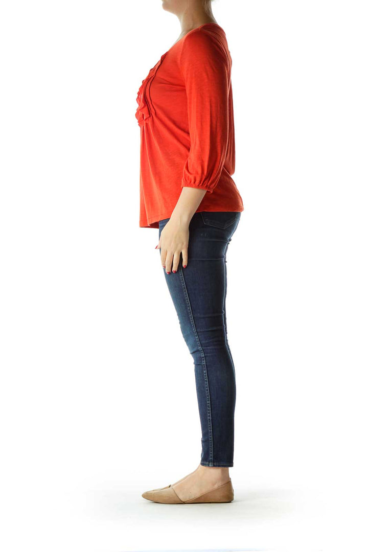 Orange Ruffled 3/4 Sleeve Top