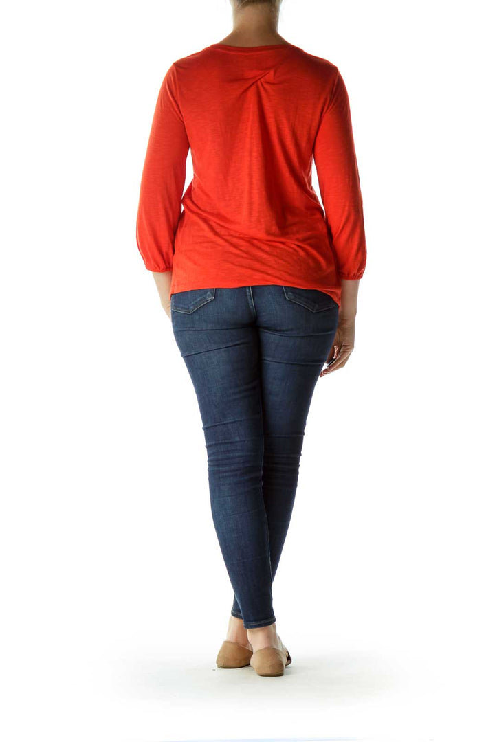 Orange Ruffled 3/4 Sleeve Top