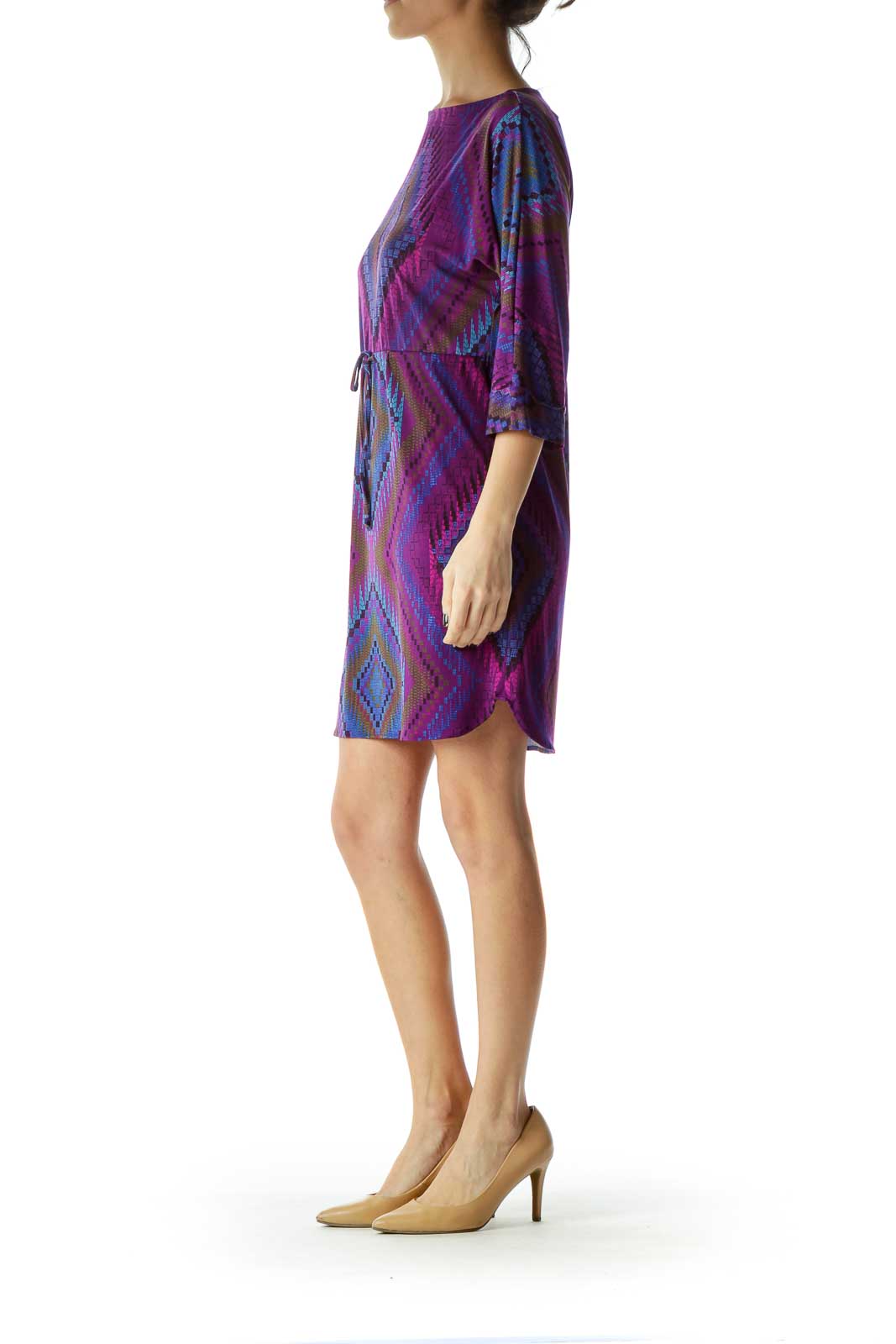 Purple Print Boat Neck Dress