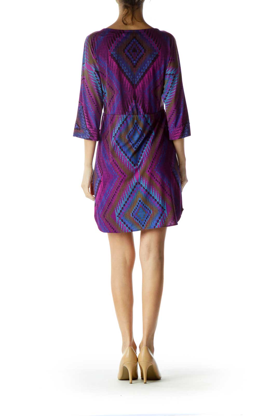 Purple Print Boat Neck Dress