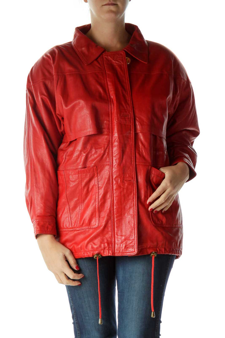 Red Oversized Leather Jacket