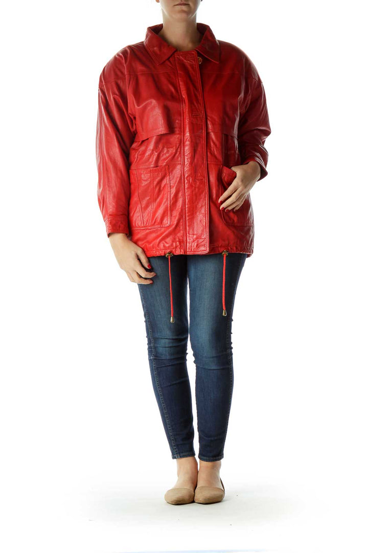 Red Oversized Leather Jacket